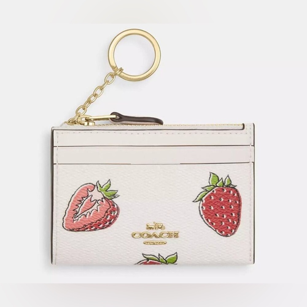 Last 1! 🍓New Coach Mini Skinny Id Case With Strawberry Print